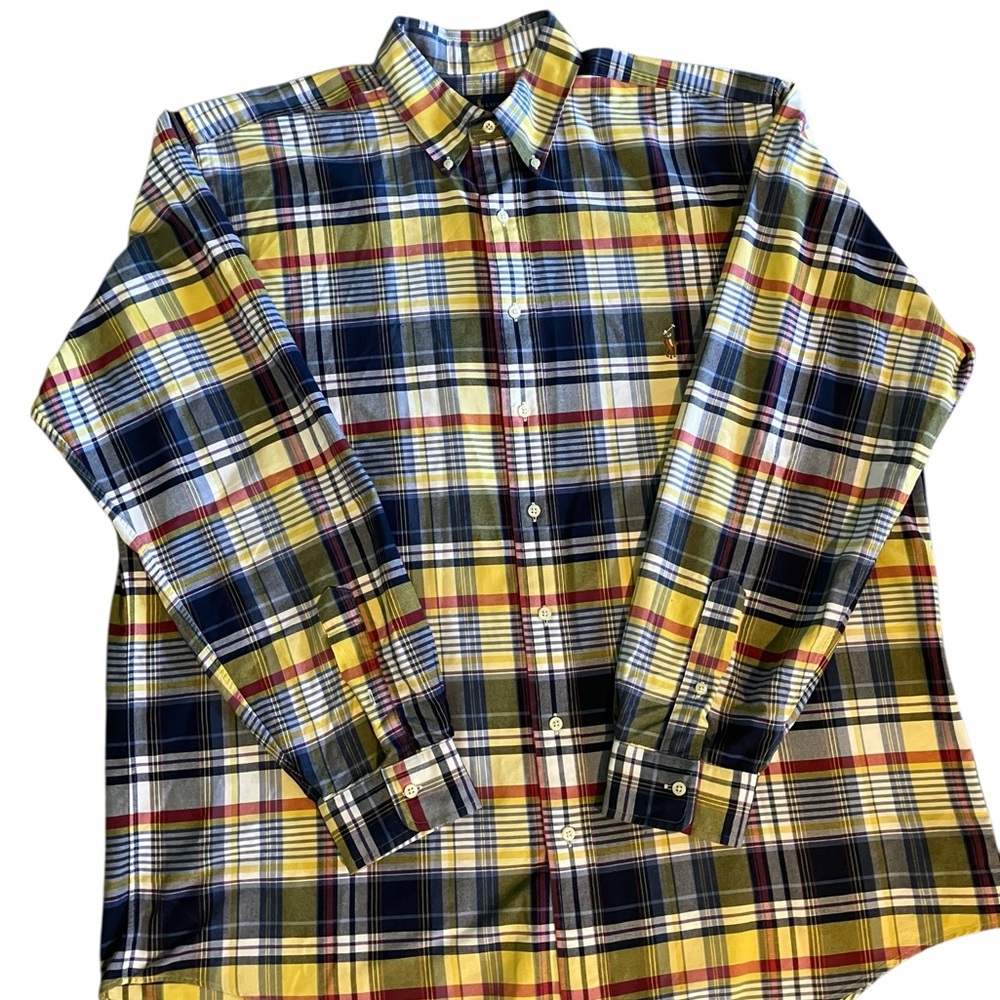 Ralph Lauren Yellow and Blue Casual Button Down Shirt